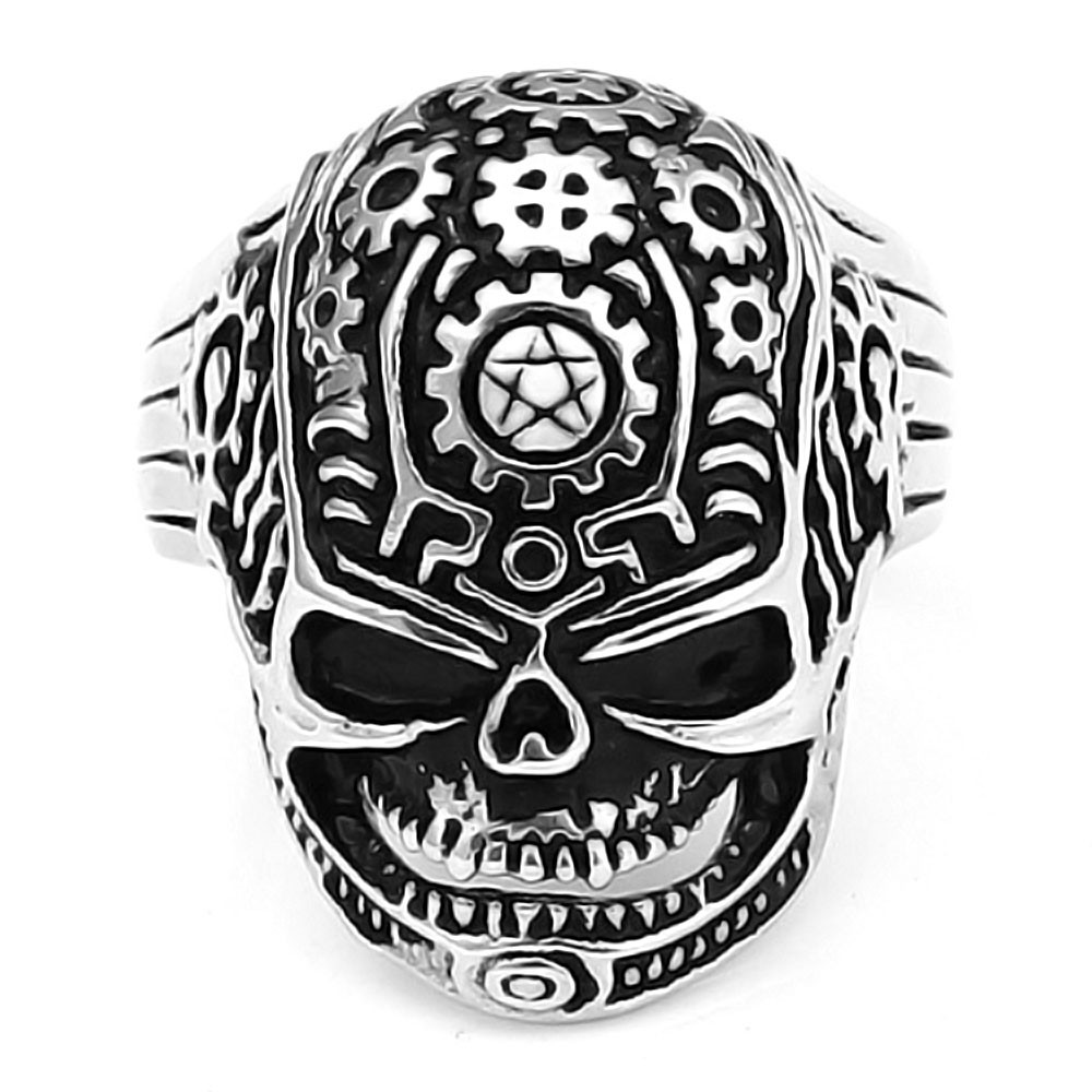 Bague homme tete de mort pentacle en acier inoxydable Bague homme tete de mort pentacle en acier inoxydable