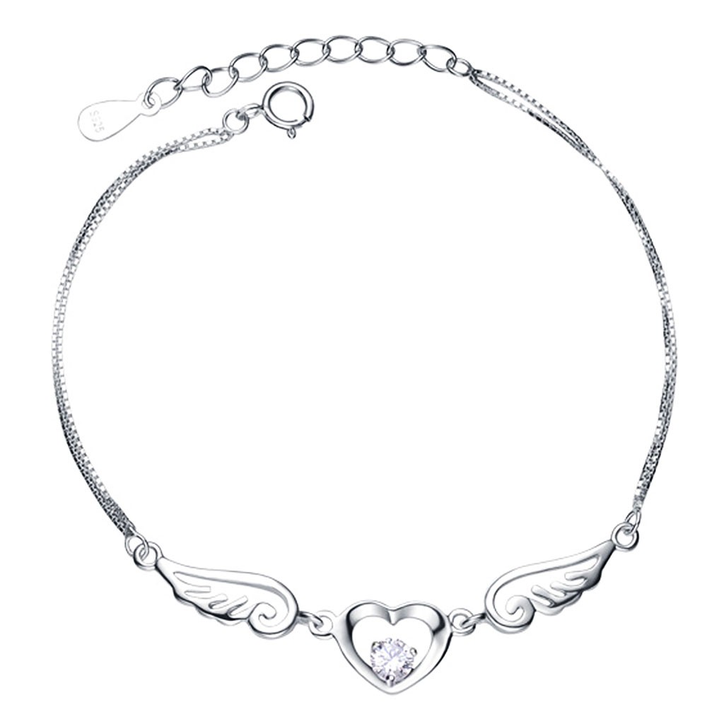 Bracelet chaine coeur aile argent rhodie