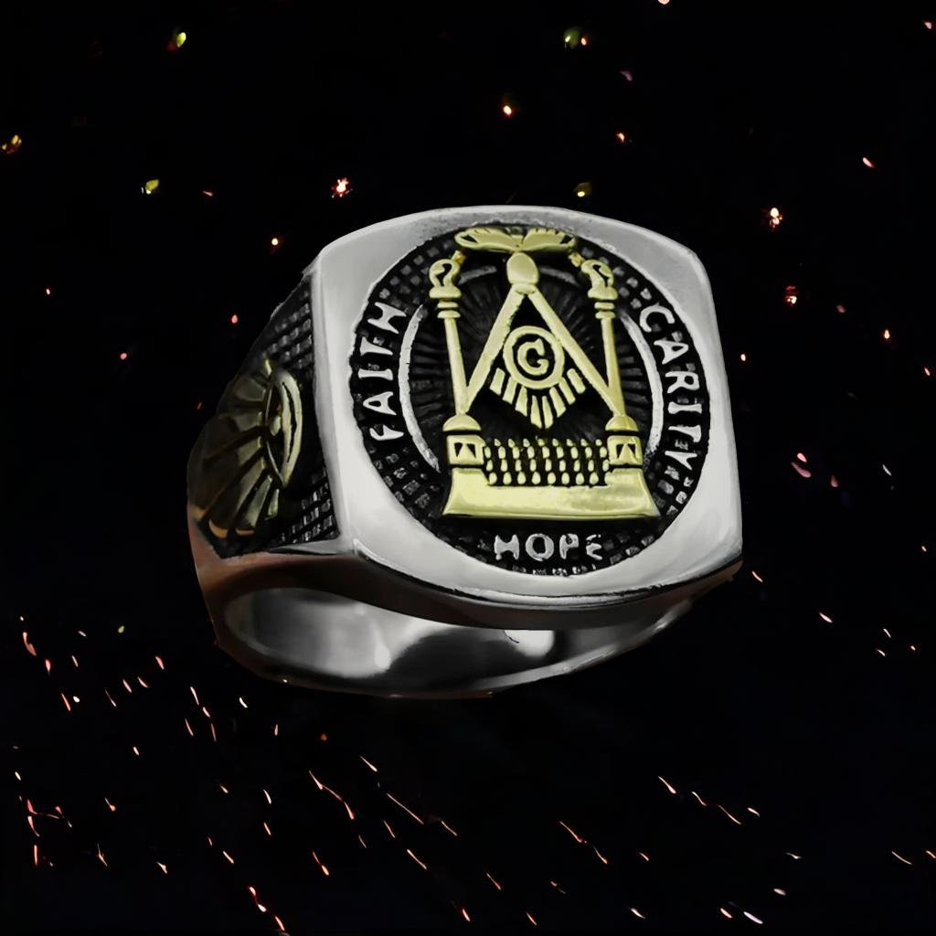 Bague chevaliere argent massif homme Franc maconnerie 1602