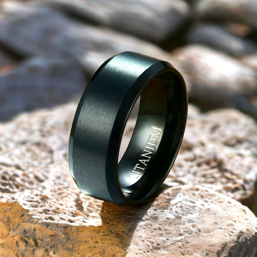 Matte black titanium wedding bands shop