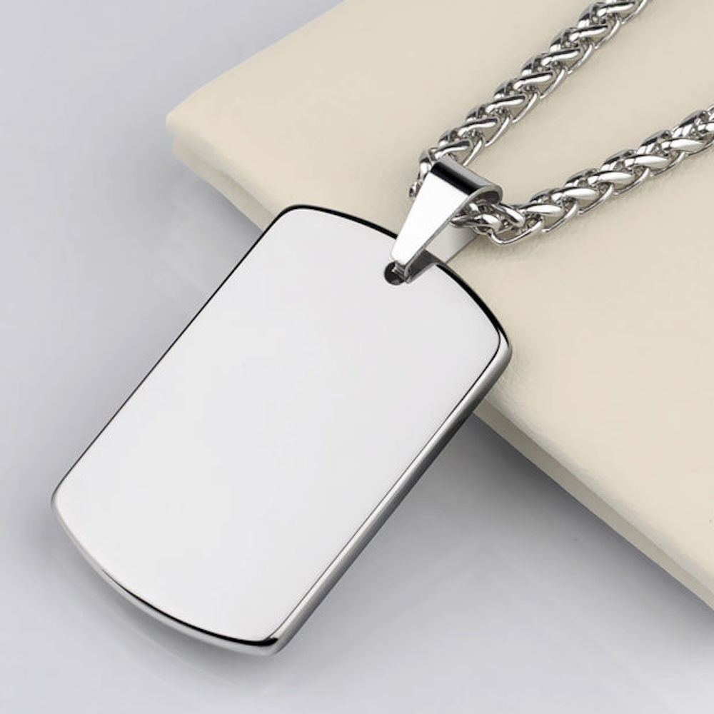 Men s High Polished Tungsten Dog Tag ID Pendant Engraving