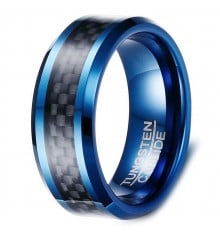 Men's customizable carbon fiber blue tungsten ring