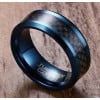 Anello da uomo in tungsteno blu in fibra di carbonio personalizzabile