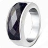 Bague blanc anneau acier serti pierre bleue multifacette