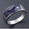 Bague anneau acier serti pierre bleue multifacette