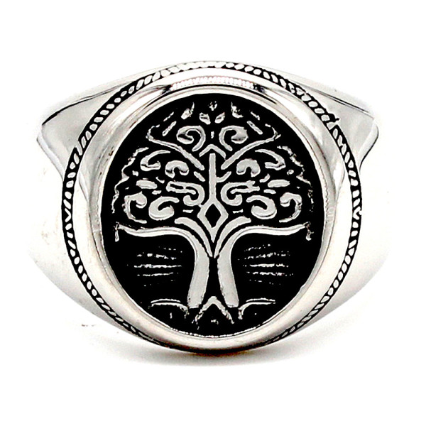 Anello da uomo in acciaio cavalleresco con albero della vita celtico