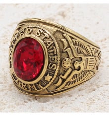 Men's Cubic Red ZIrconia Inlay US Army Stainless Steel Ring