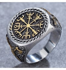 Men's steel knight ring with Celtic viking runes