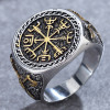 Men's steel knight ring with Celtic viking runes