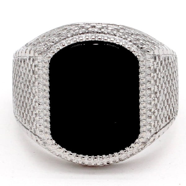 Bague blanc homme acier chevaliere onyx noir carre