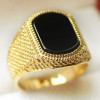 Square black onyx knight steel men's ring