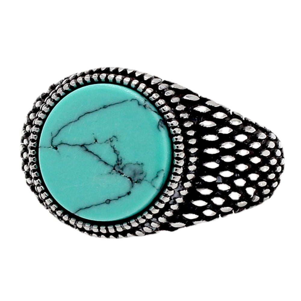 Bague homme acier inoxydable chevaliere turquoise
