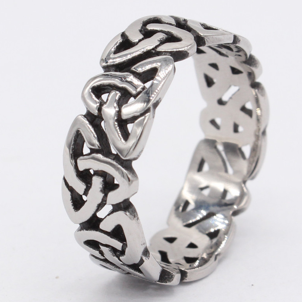 Men's ring with chiseled Celtic knot steel ring