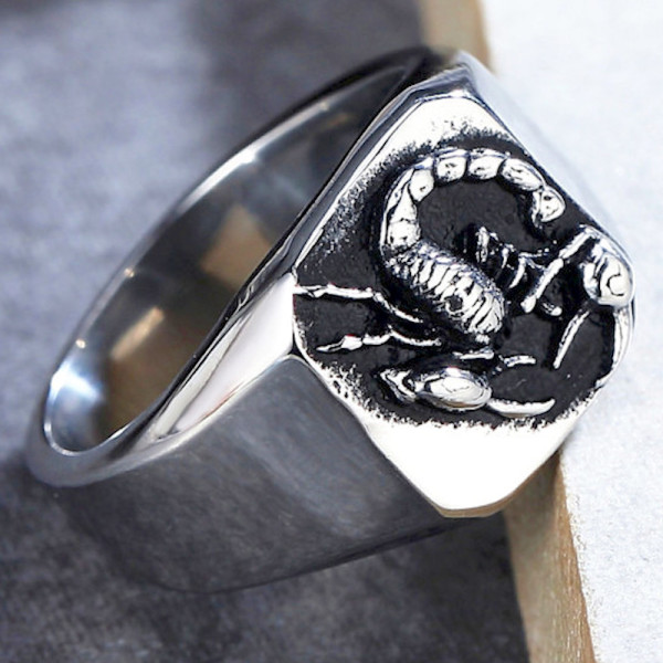 Men's knightly scorpio zodiac stainless steel ring