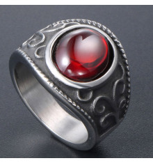 Celtic oval red stone knight steel men's ring