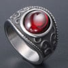 Men's Stainless Steel Oval Red Onyx Stone Inlay Signet Ring