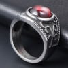 Anillo de hombre caballero acero piedra roja ovalada celta