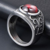 Bague homme chevaliere acier pierre rouge ovale