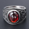 Anillo de hombre caballero acero piedra roja ovalada celta