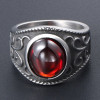 Bague homme chevaliere acier pierre rouge ovale