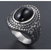 Men's Stainless Steel Oval Blue Stone Inlay Signet Ring