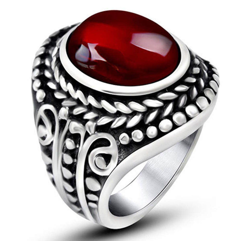 Bague homme chevaliere acier onyx ovale