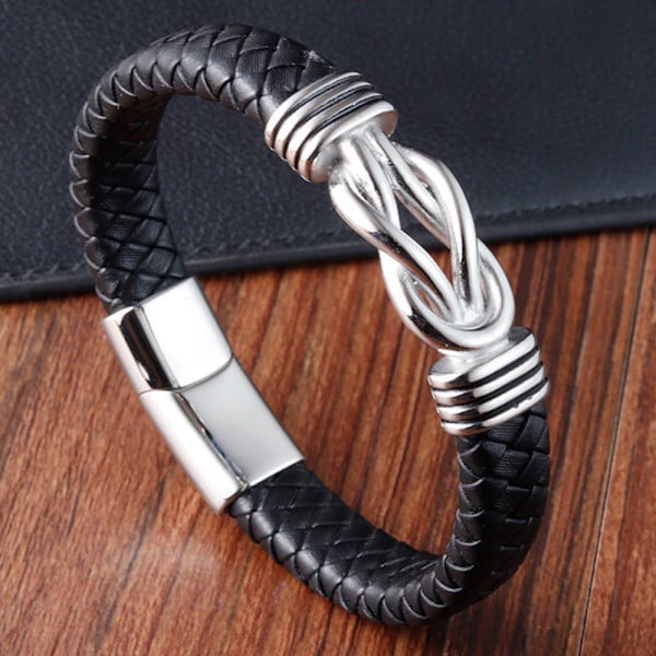 Men's Braided Leather sailor knot Bracelet Stainless Steel Clasp