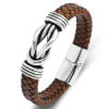 Bracelet homme cuir tresse noir noeud marin fermoir acier