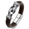 Men's black braided leather bracelet Celtic knot with steel clasp