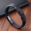 Men's Black Double Leather Rope Stainless Steel Magnetic Clasp Bracelet