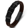 Men's Black Double Leather Rope Stainless Steel Magnetic Clasp Bracelet