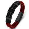 Leren herenarmband met dubbele koordring en stalen magnetische sluiting