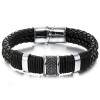 Bracelet homme cuir double cordon anneau fermoir acier aimante