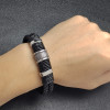 Men's Black Double Leather Rope Stainless Steel Magnetic Clasp Bracelet