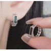Silver black resin hoop earrings