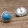 Men's Sterling Silver Turquoise Stone Inlay Earrings