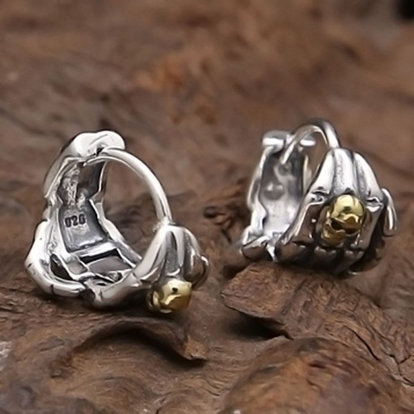 Zenvie Orecchini A Cerchio Teschio In Argento Sterling 925 – Finitura Ossidata – 12mm - 4