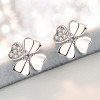 Sterling Silver Stud Clover Four Leaf Zirconia Inlay Earrings