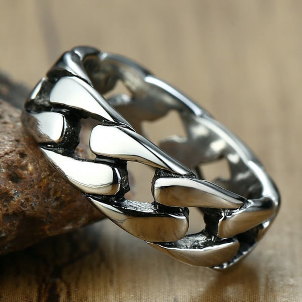 Men's Black Plated Stainless Steel Chain Band Ring