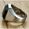 Men's stainless steel ring with a black stone inlay