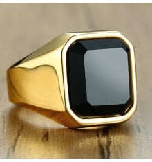 Customizable black onyx steel knight ring for men