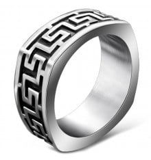 Men's steel ring with Greek key relief