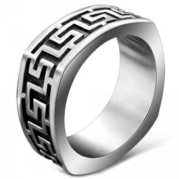 Bague anneau homme acier motif grecque