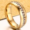 Women's Gold Plated Stainless Steel Polished Band Ring With Cubic ZIrconia Inlay