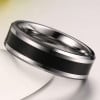 Personalized men's ring Tungsten beveled edge black resin