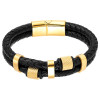 Men's Braided Leather Black Double Cords Stainless Steel Magnetic Clasp Bracelet