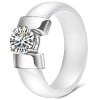 Bague blanche ceramique blanche polie serti zirconium