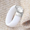 Women White Ceramic Cubic Zirconia Inlay Band Ring