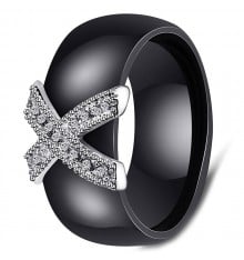 Bague femme anneaux ceramique noire croix acier zirconium