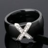Black Ceramic Cross Cubic Zirconia Inlay Ring